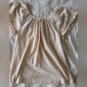 GAP Kids Girls Size 10 Blouse with Sequin Butterfly Sleeves  Cream Boho Festival